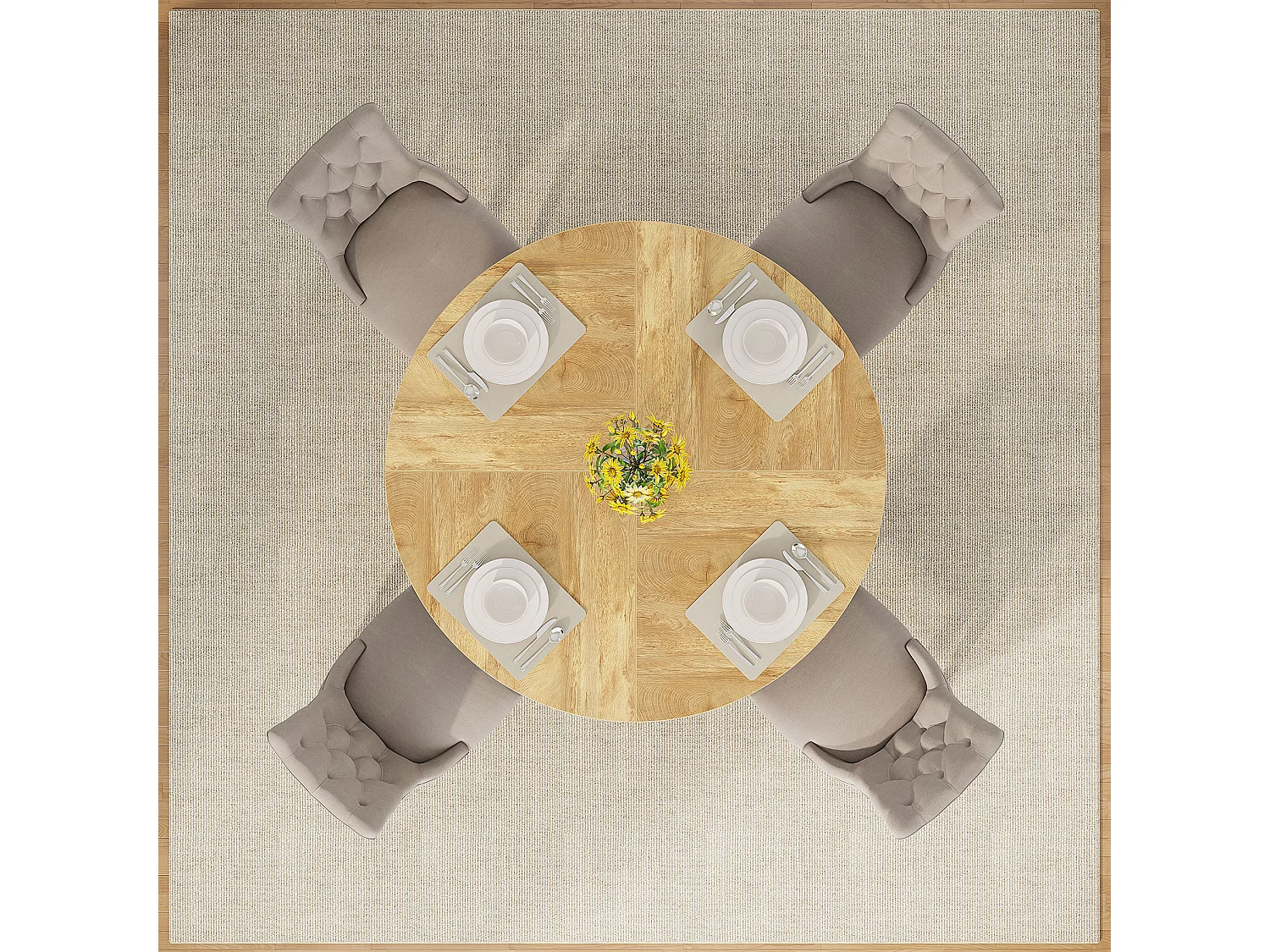 Table de salle à manger ronde pour 4, 120 cm table de cuisine ronde de style campagnard