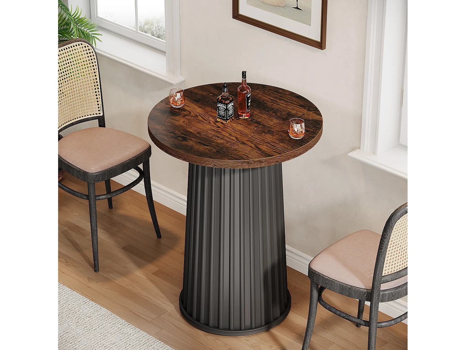 Table de salle à manger ronde pour 2 personnes, petite table de cuisine ronde moderne avec piètement en métal