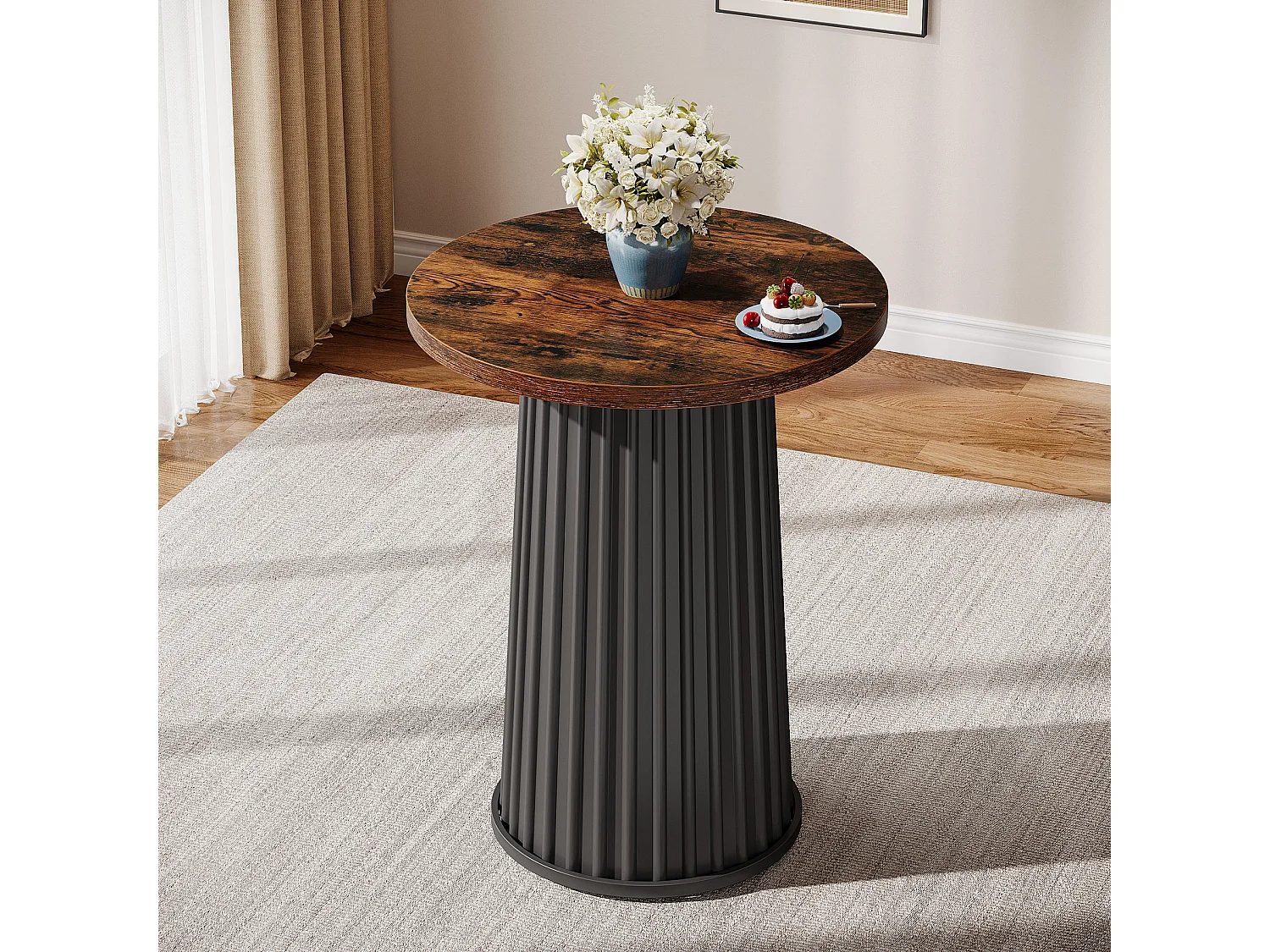 Table de salle à manger ronde pour 2 personnes, petite table de cuisine ronde moderne avec piètement en métal