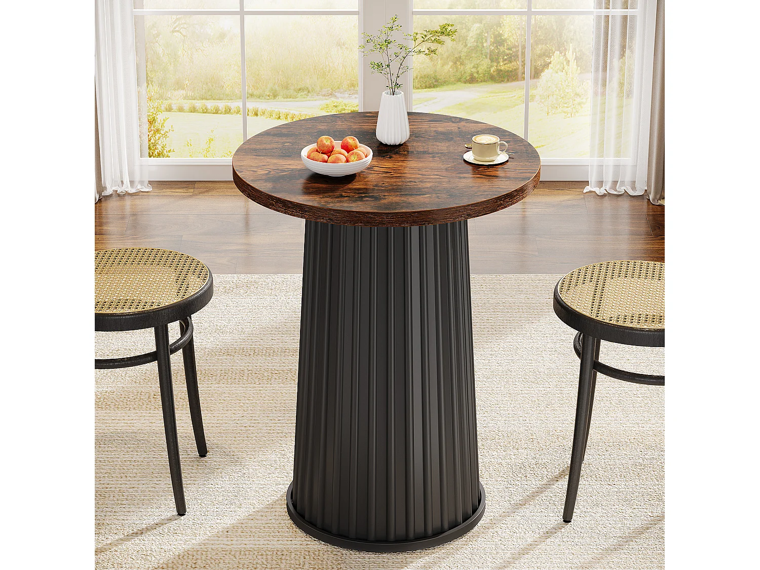 Table de salle à manger ronde pour 2 personnes, petite table de cuisine ronde moderne avec piètement en métal