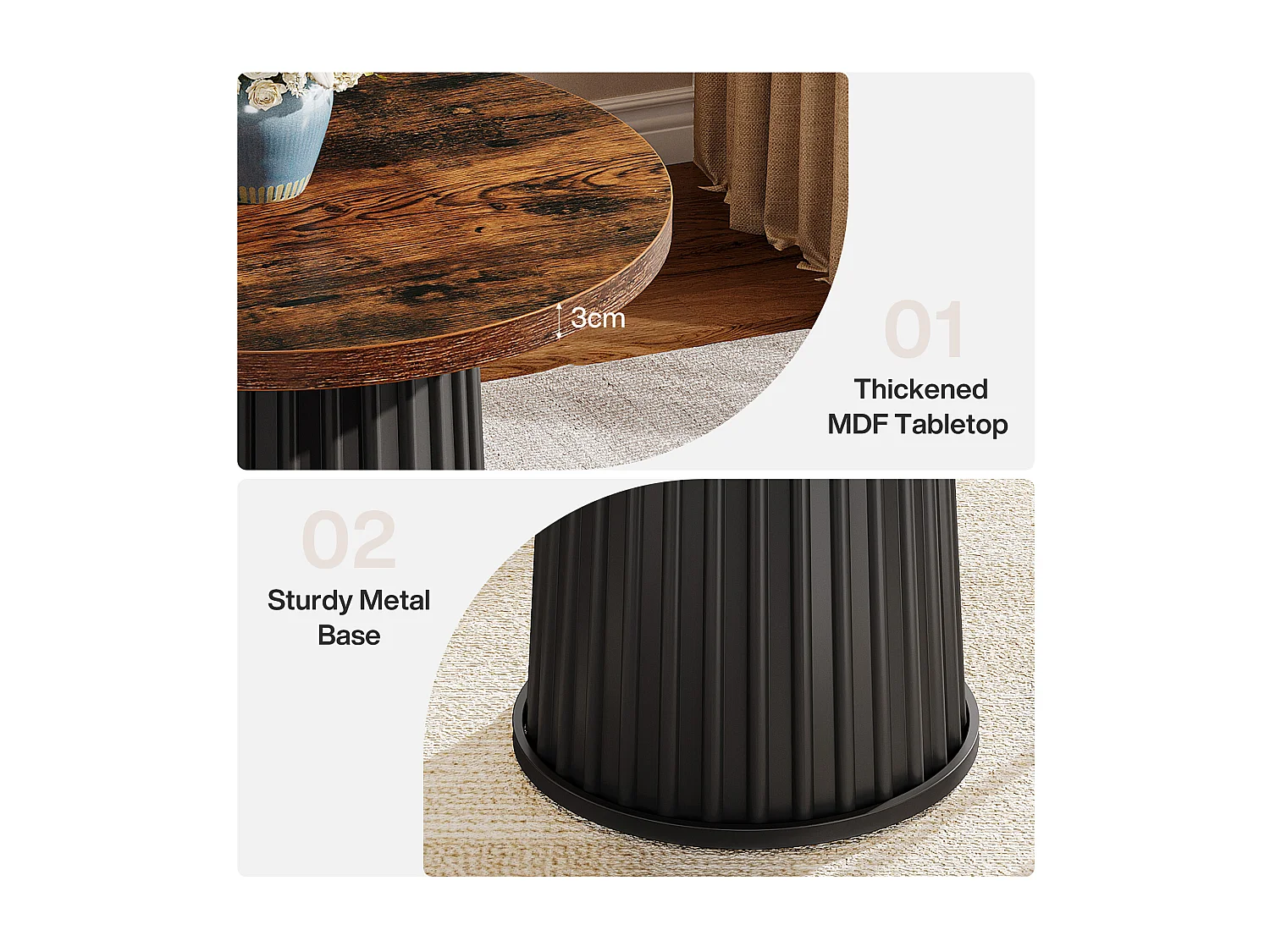 Table de salle à manger ronde pour 2 personnes, petite table de cuisine ronde moderne avec piètement en métal