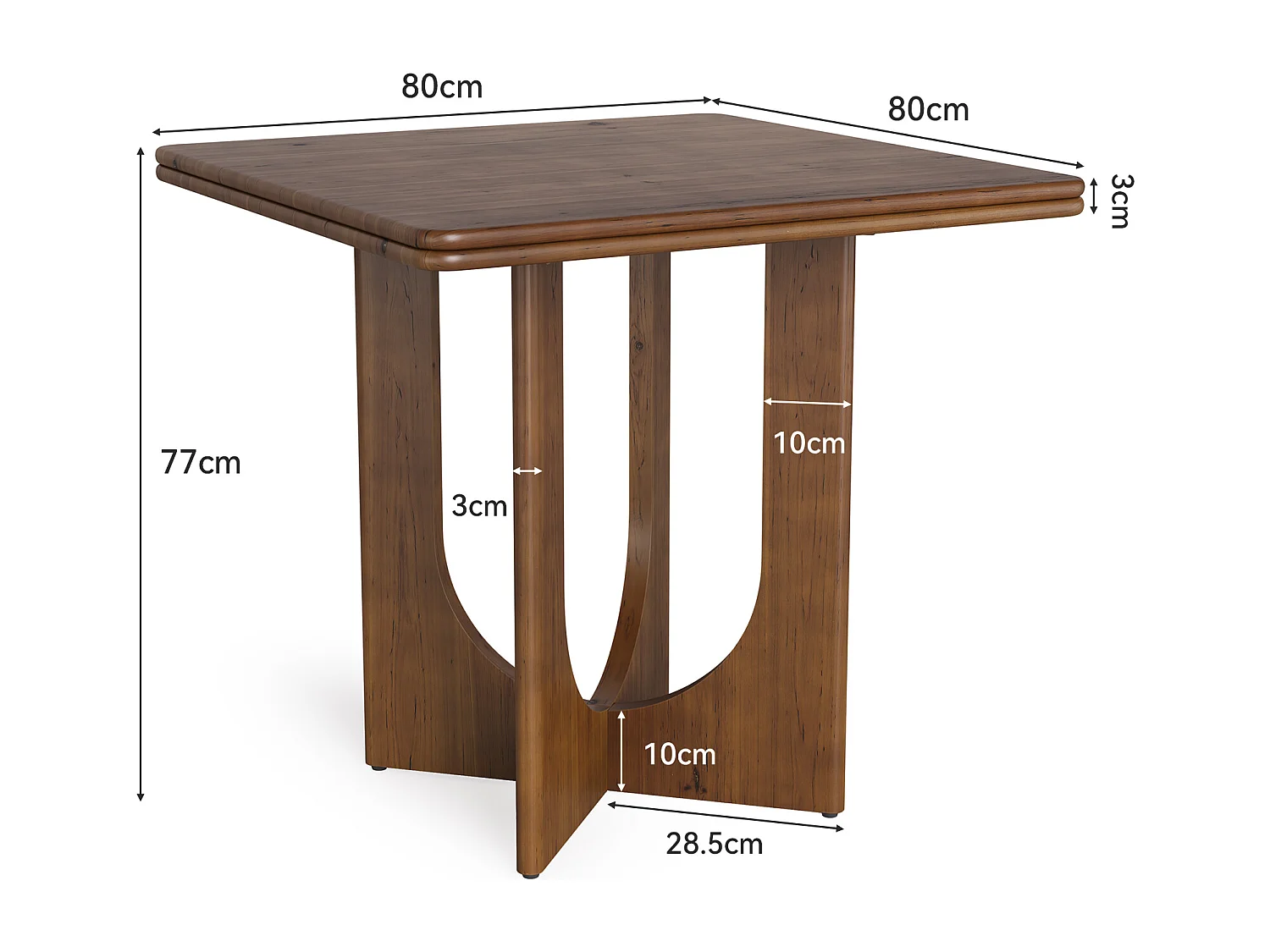 Table de salle à manger carrée en bois pour 2 à 4 personnes, 80 cm, petite table pour salle à manger