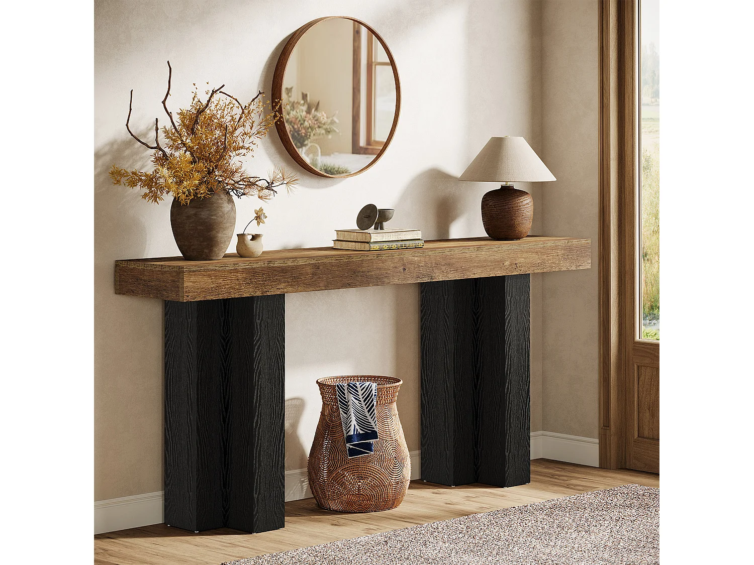 160 cm hohe Konsole für die Eingangshalle, ländliche Eingangshalle-Tafel mit stabilen Beinen, schmale lange Sofa-Konsole hinter der Couch