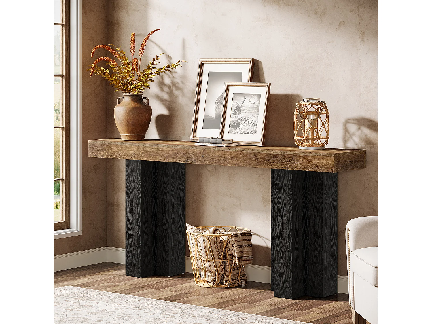 160 cm hohe Konsole für die Eingangshalle, ländliche Eingangshalle-Tafel mit stabilen Beinen, schmale lange Sofa-Konsole hinter der Couch