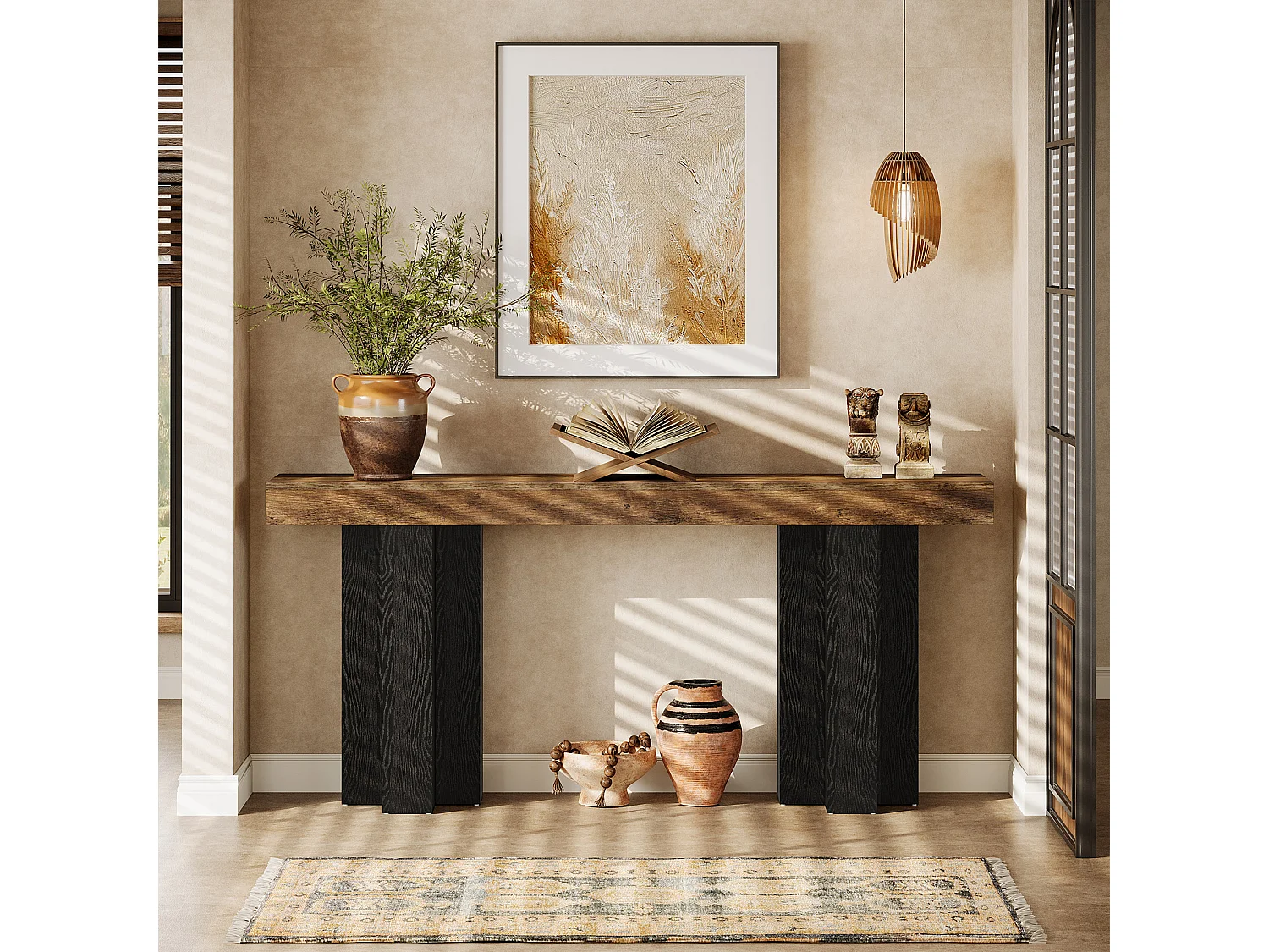 160 cm hohe Konsole für die Eingangshalle, ländliche Eingangshalle-Tafel mit stabilen Beinen, schmale lange Sofa-Konsole hinter der Couch