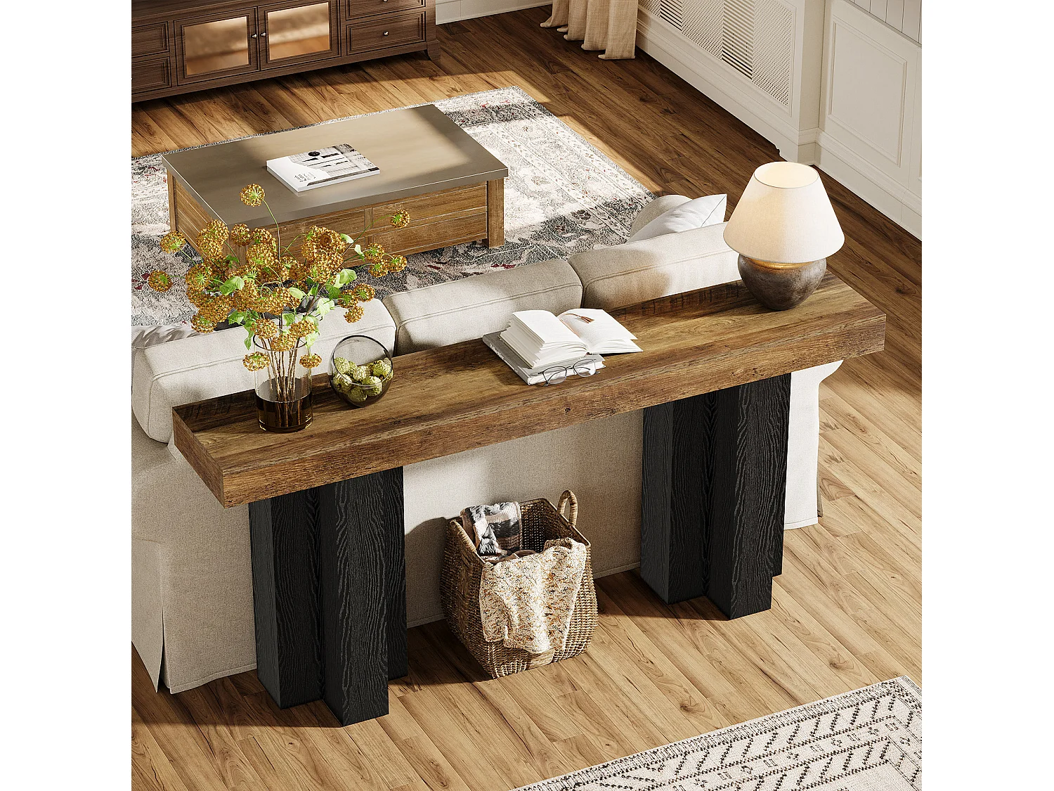 160 cm hohe Konsole für die Eingangshalle, ländliche Eingangshalle-Tafel mit stabilen Beinen, schmale lange Sofa-Konsole hinter der Couch