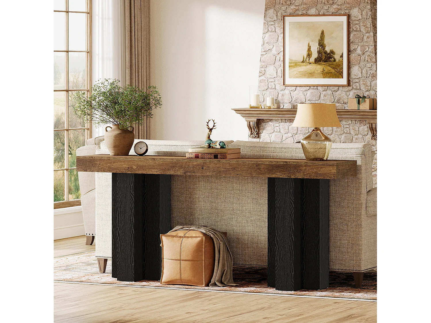 160 cm hohe Konsole für die Eingangshalle, ländliche Eingangshalle-Tafel mit stabilen Beinen, schmale lange Sofa-Konsole hinter der Couch