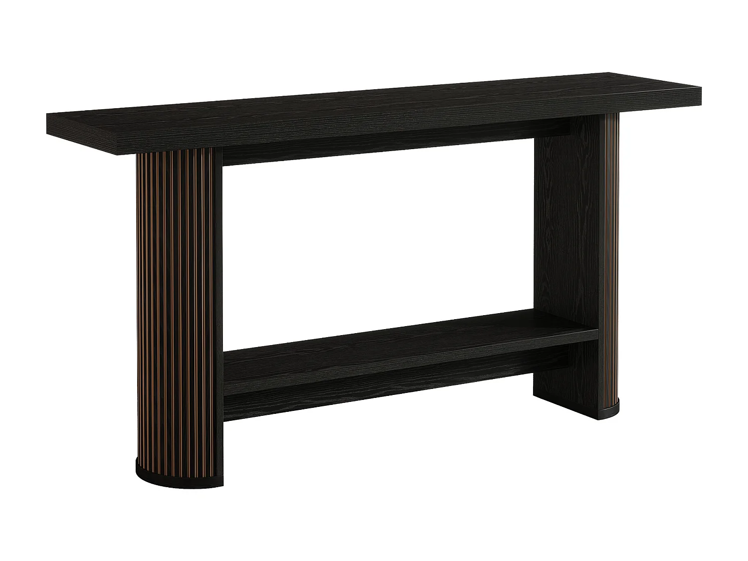 Console moderne 140 cm, table d'entrée étroite noire, table de canapé avec 2 étagères