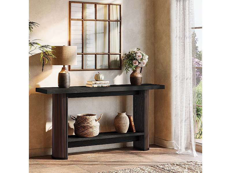 Console moderne 140 cm, table d'entrée étroite noire, table de canapé ...