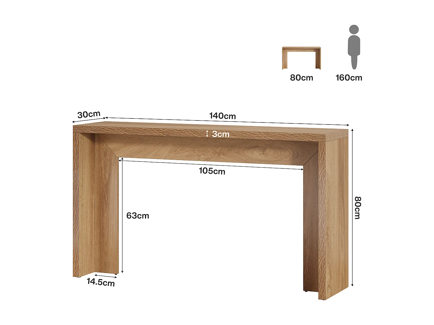 Mesa de Consola Rural de 140cm, Mesa de Sofa de Madeira atrás do Sofá com Armazenamento, Entrada Longa e Narrow