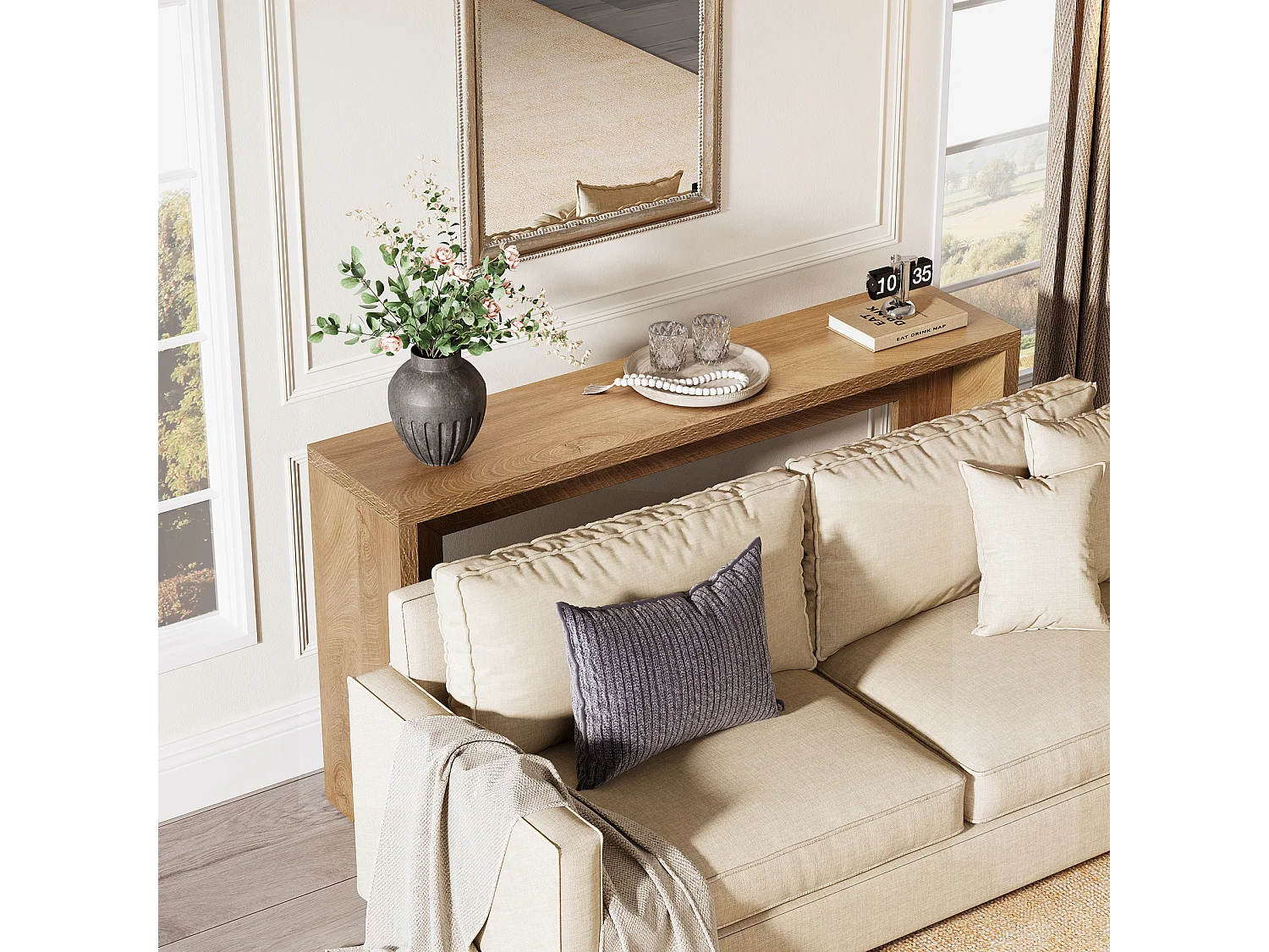 Mesa de Consola Rural de 140cm, Mesa de Sofa de Madeira atrás do Sofá com Armazenamento, Entrada Longa e Narrow
