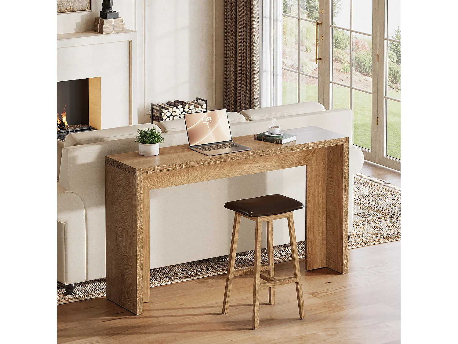 Mesa de Consola Rural de 140cm, Mesa de Sofa de Madeira atrás do Sofá com Armazenamento, Entrada Longa e Narrow