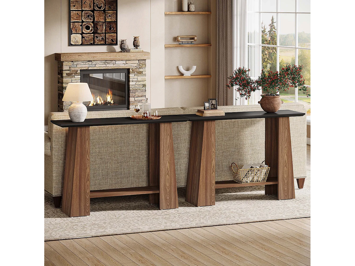 Konsole für die Eingangshalle, 120 cm moderne 2-stufige schmale Holzsofa-Tabelle