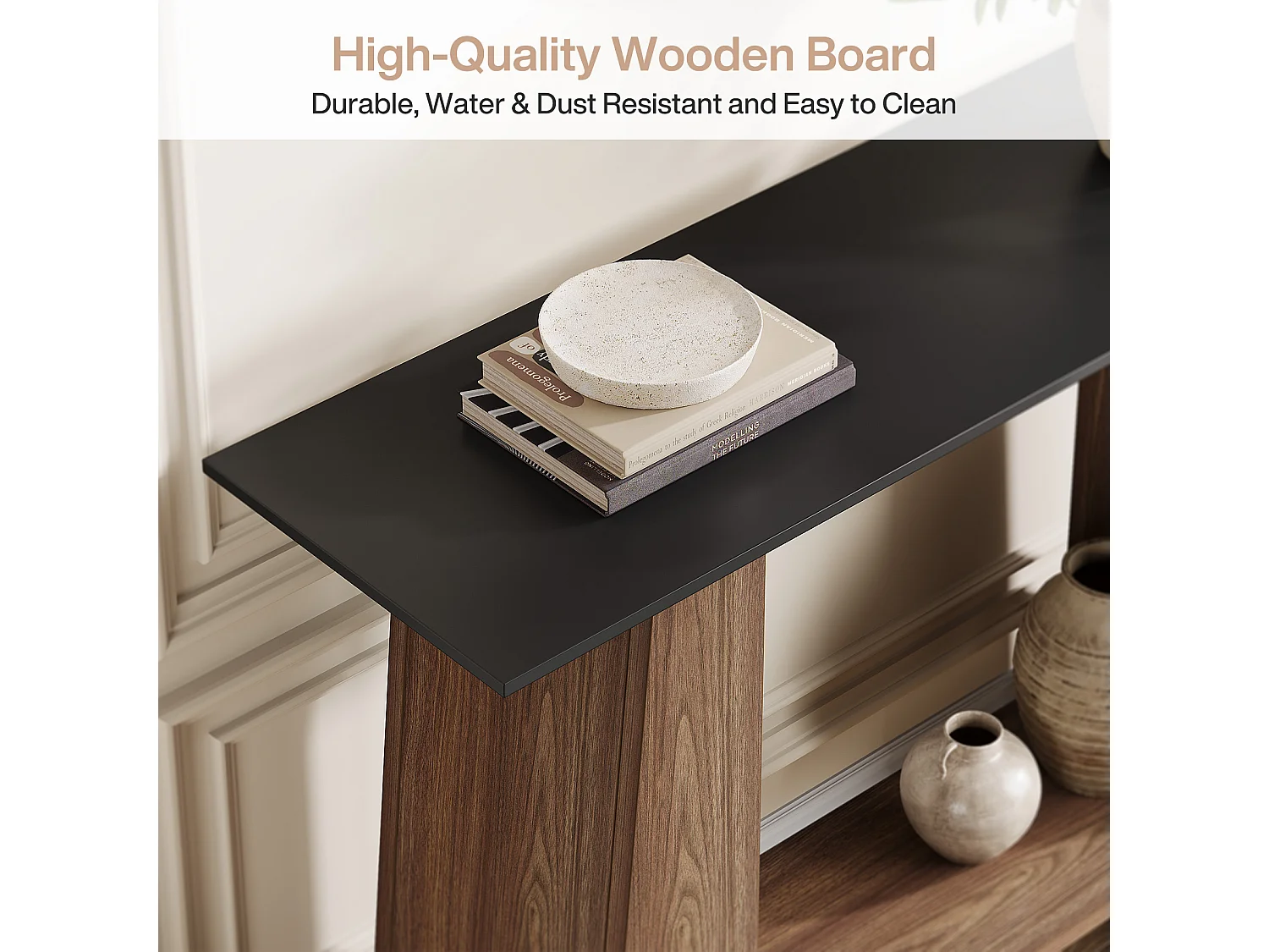 Mesa de consola para entrada, mesa de sofá de madera estrecha moderna de 2 niveles de 120 cm