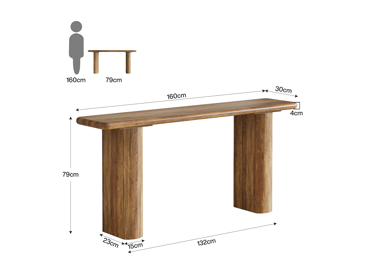 Console rustique 160 cm, table d'appoint étroite à placer derrière un canapé, table d'entrée en bois style ferme pour couloir