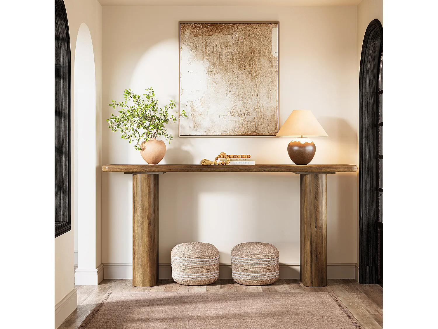 Console rustique 160 cm, table d'appoint étroite à placer derrière un canapé, table d'entrée en bois style ferme pour couloir