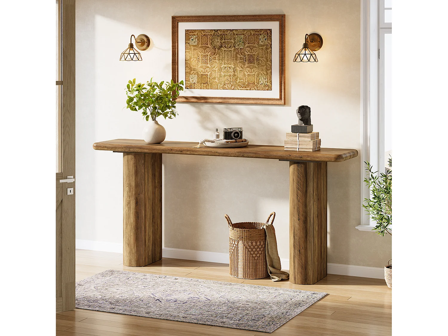 Console rustique 160 cm, table d'appoint étroite à placer derrière un canapé, table d'entrée en bois style ferme pour couloir