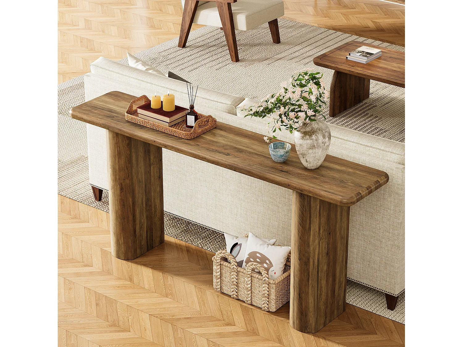 Console rustique 160 cm, table d'appoint étroite à placer derrière un canapé, table d'entrée en bois style ferme pour couloir