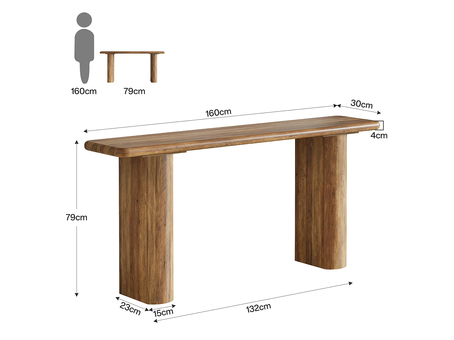 Console rustique 160 cm, table d'appoint étroite à placer derrière un canapé, table d'entrée en bois style ferme pour couloir