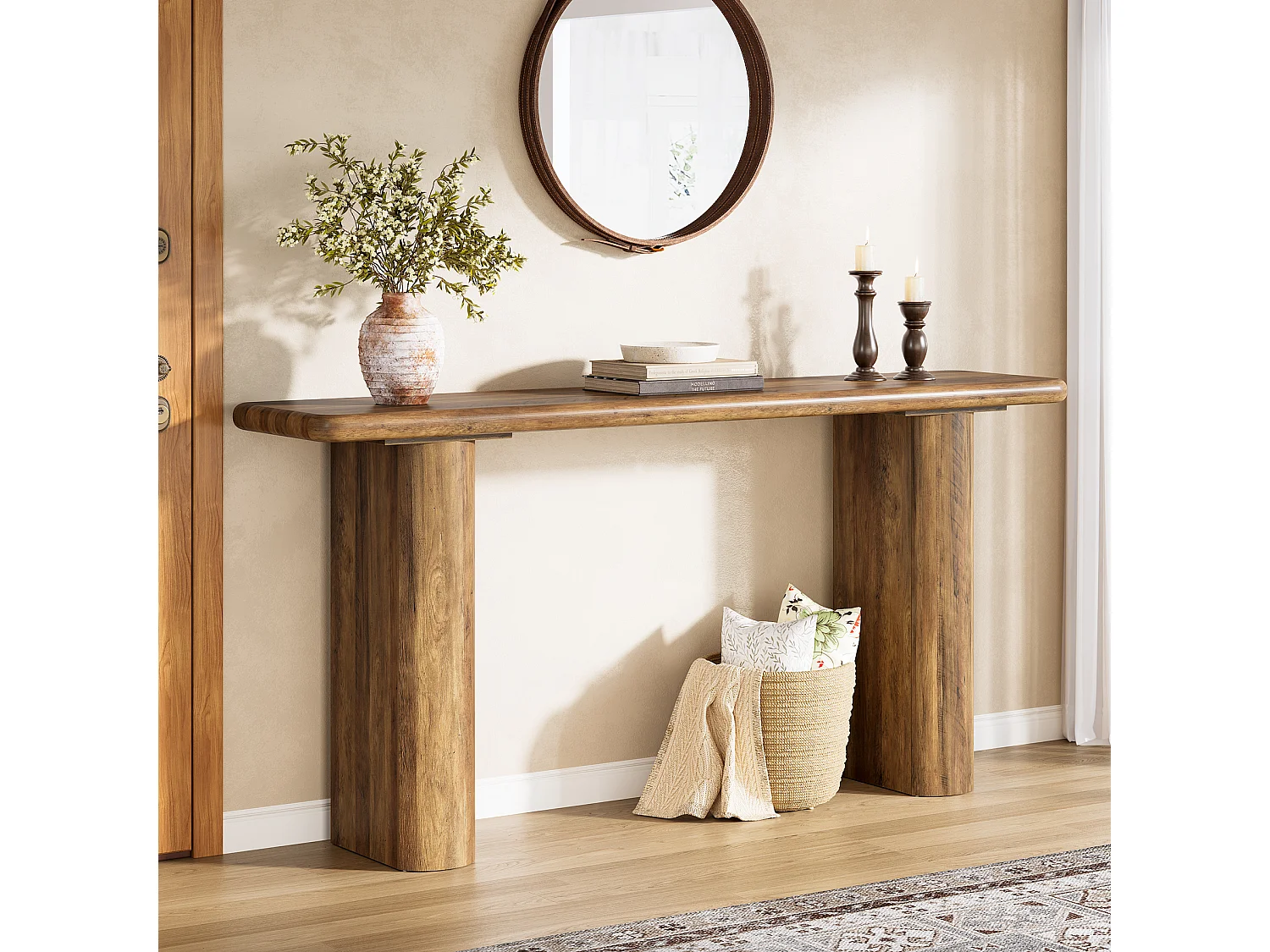 Console rustique 160 cm, table d'appoint étroite à placer derrière un canapé, table d'entrée en bois style ferme pour couloir
