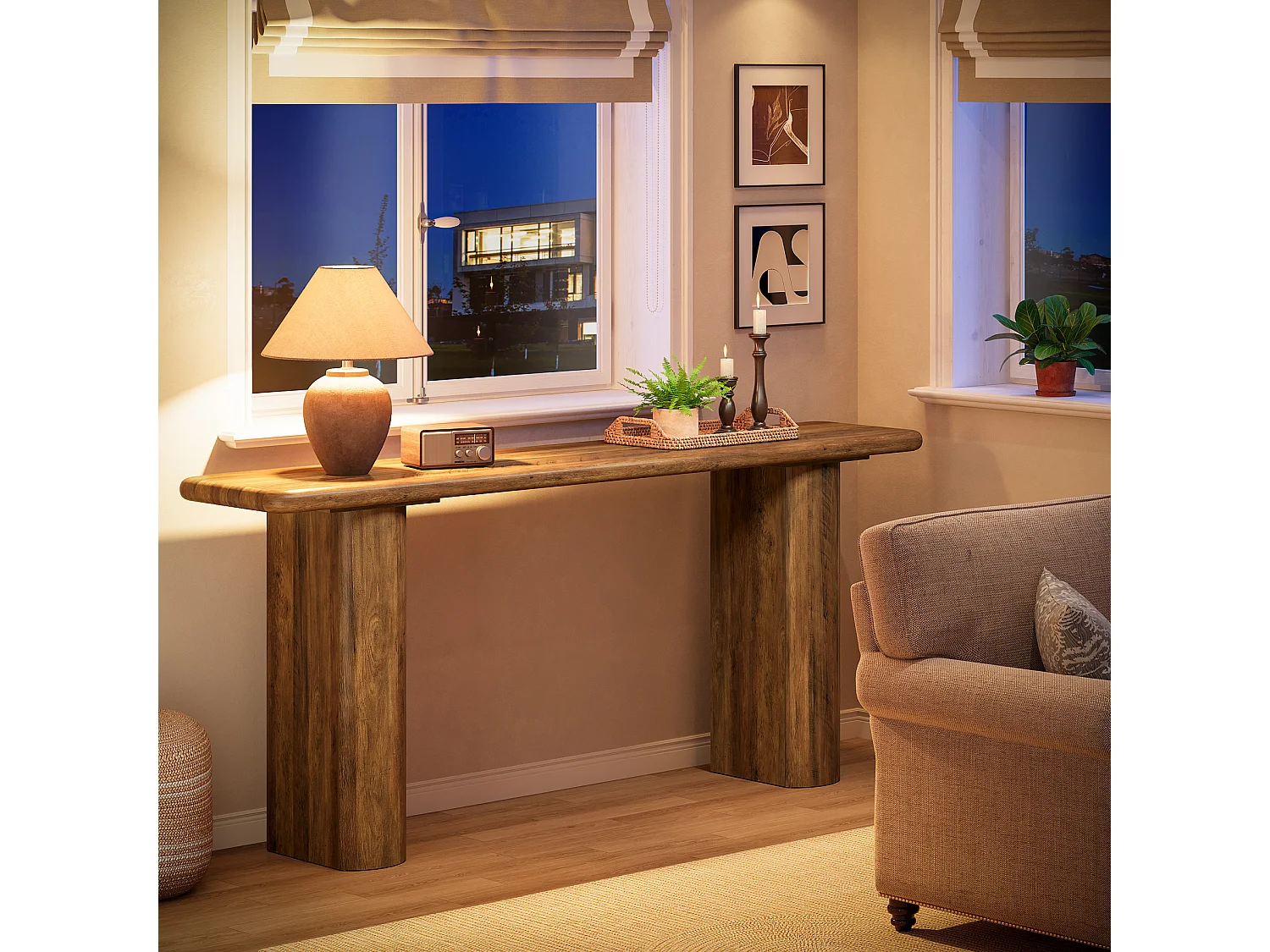 Console rustique 160 cm, table d'appoint étroite à placer derrière un canapé, table d'entrée en bois style ferme pour couloir