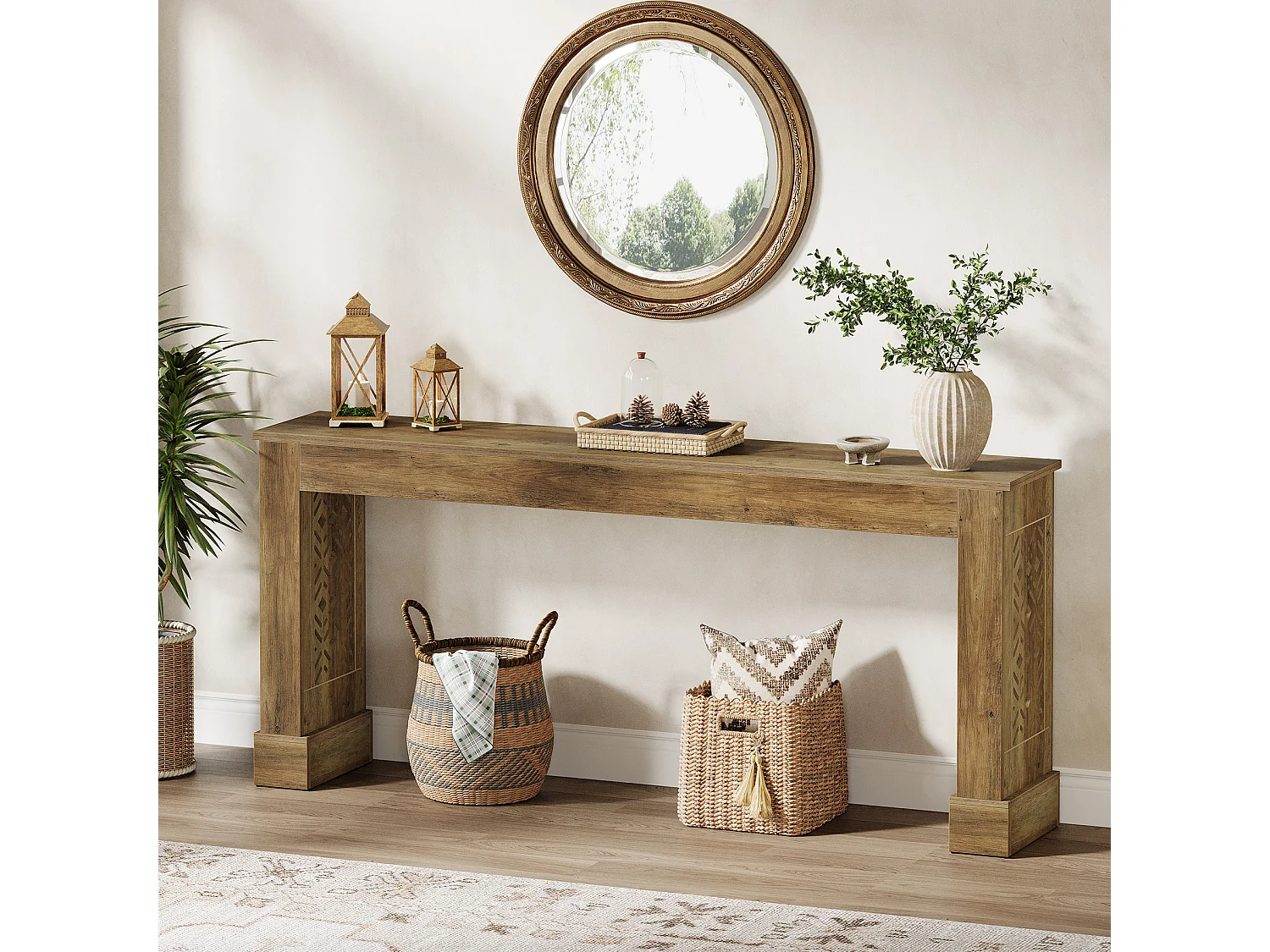 Console de style campagnard de 160 cm pour entrée, table basse industrielle