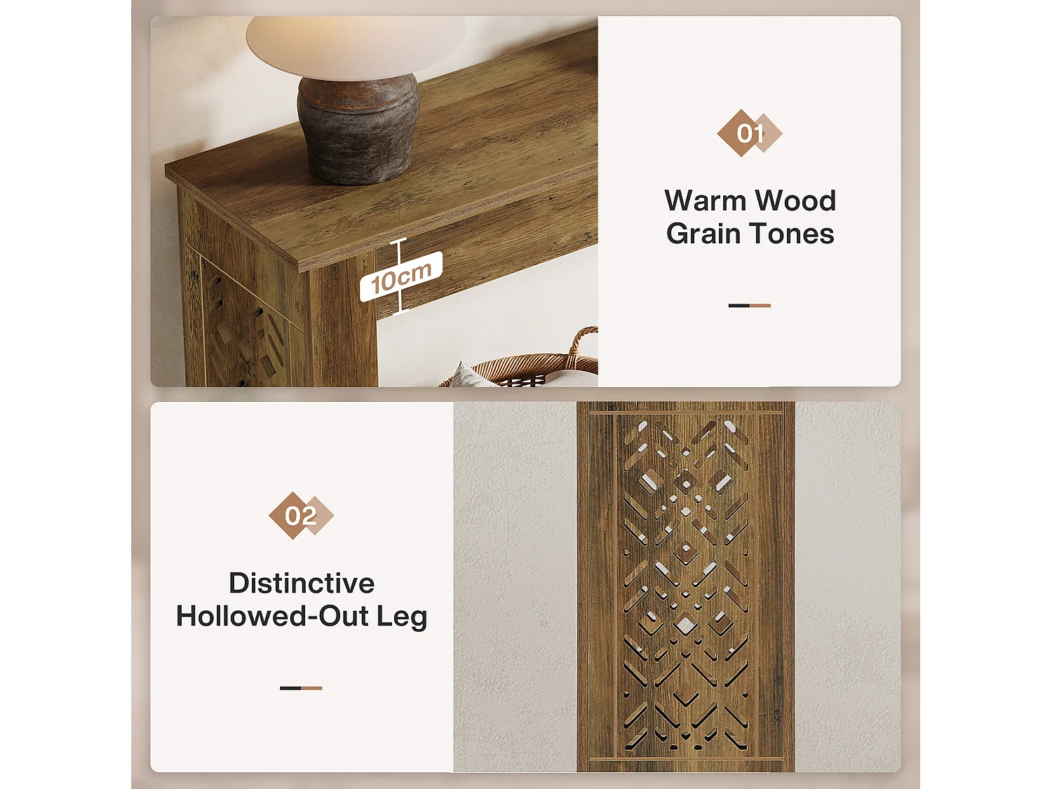 Console de style campagnard de 160 cm pour entrée, table basse industrielle