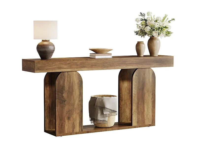 Table console extra-longue de 160 cm, style campagnard, à 2 niveaux