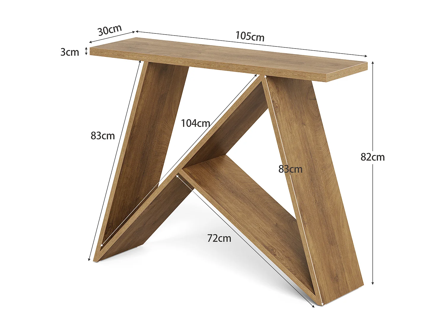 Table d'entrée compacte de 105 cm, console étroite de style campagnard pour salon ou entrée.