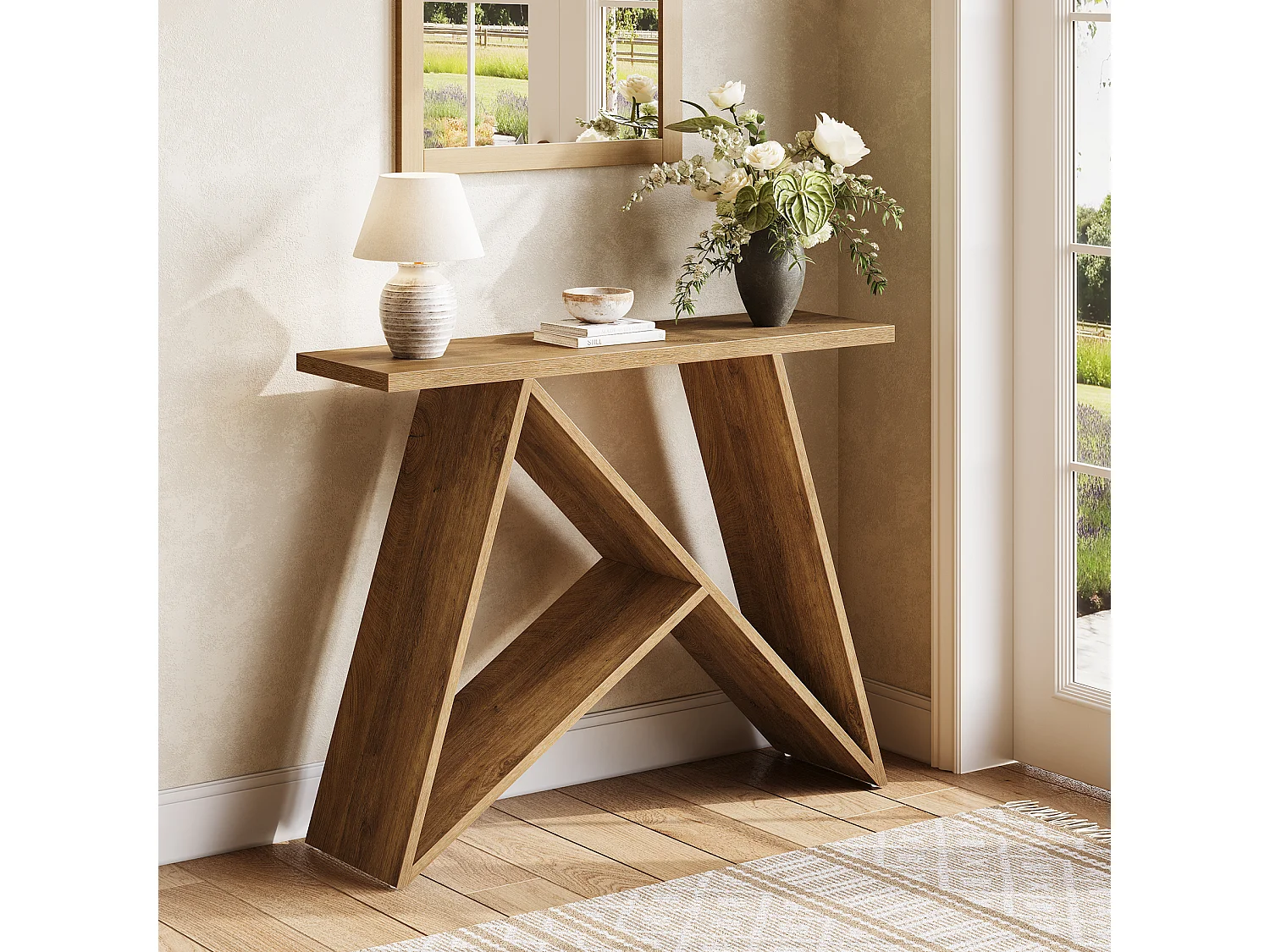 Table d'entrée compacte de 105 cm, console étroite de style campagnard pour salon ou entrée.