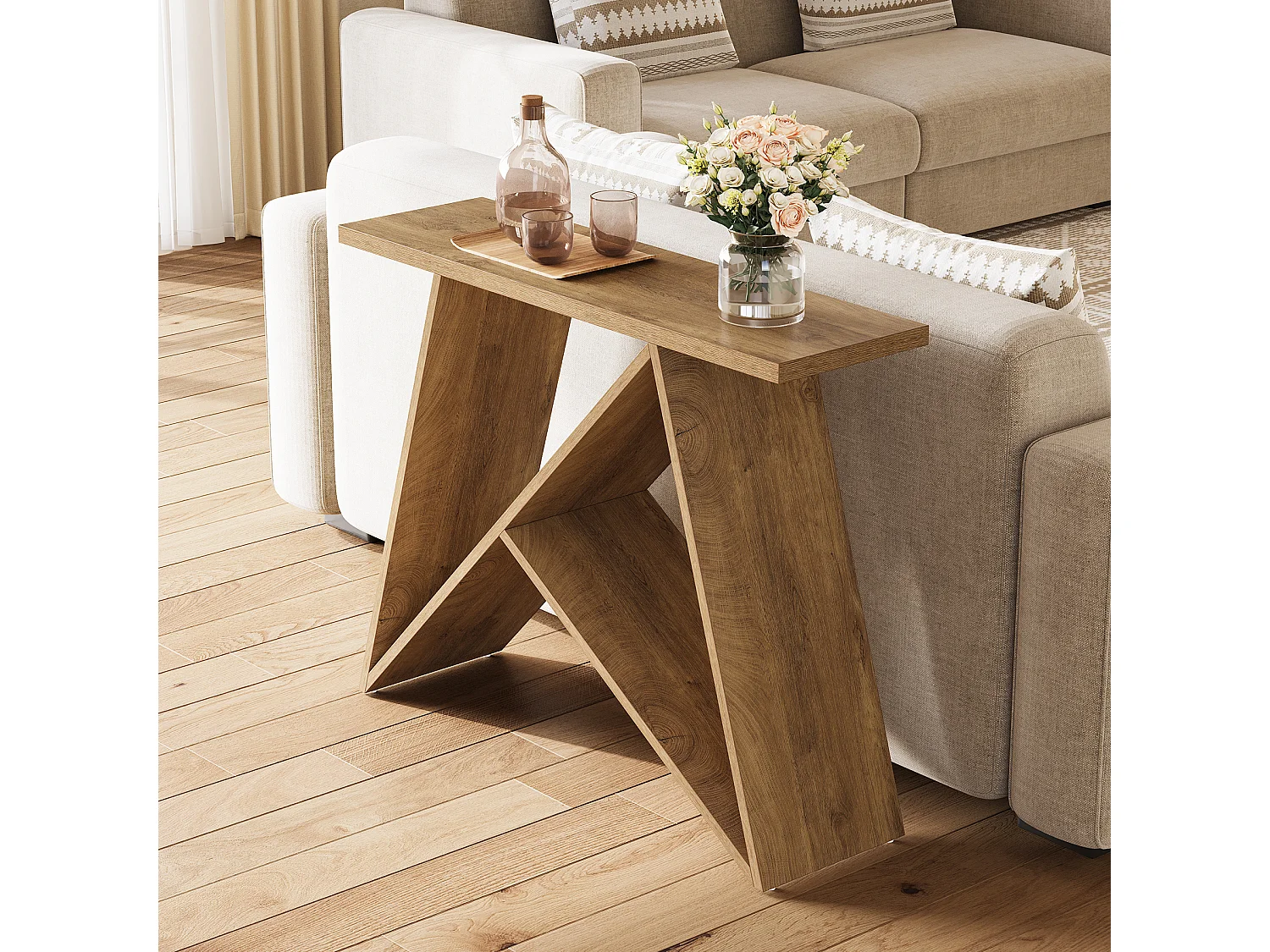 Table d'entrée compacte de 105 cm, console étroite de style campagnard pour salon ou entrée.