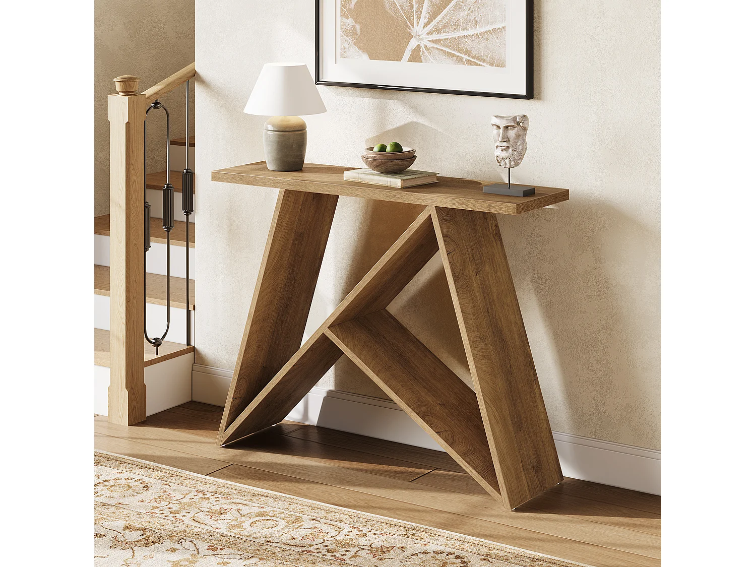 Table d'entrée compacte de 105 cm, console étroite de style campagnard pour salon ou entrée.