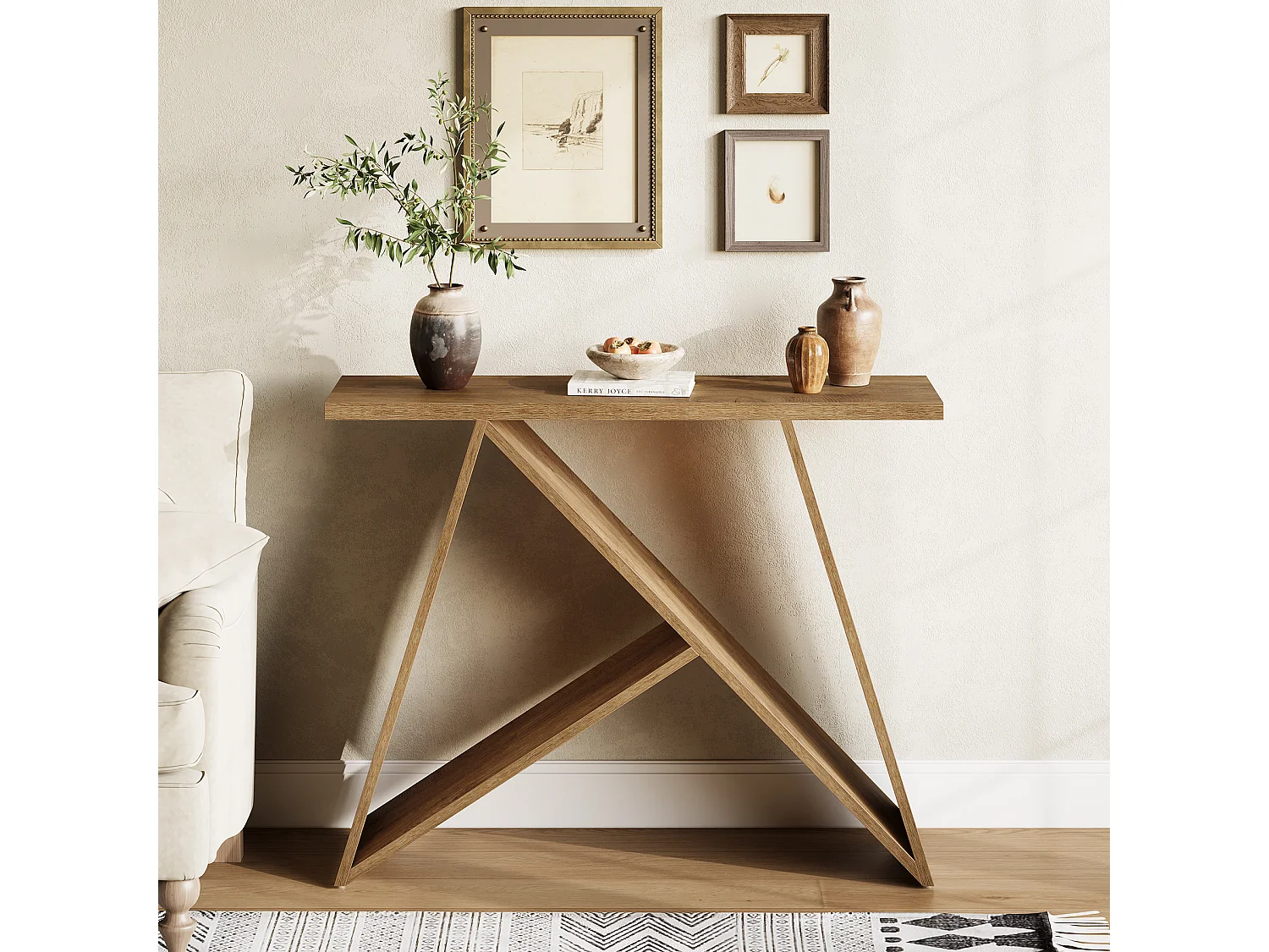 Table d'entrée compacte de 105 cm, console étroite de style campagnard pour salon ou entrée.