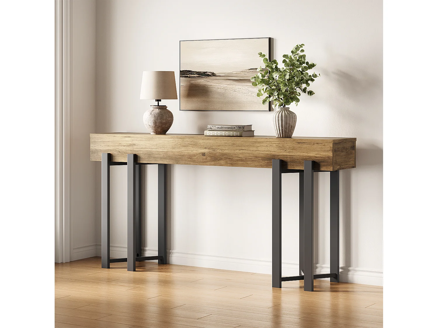 Stolik konsolowy 160 cm do przedpokoju, industrialny stolik za kanapą