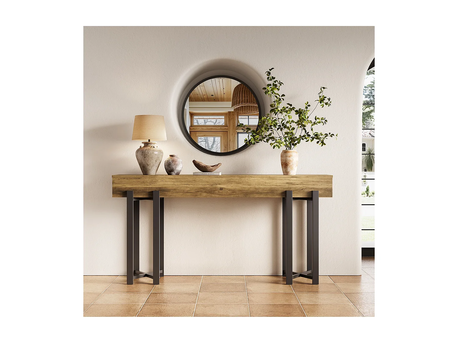 Stolik konsolowy 160 cm do przedpokoju, industrialny stolik za kanapą