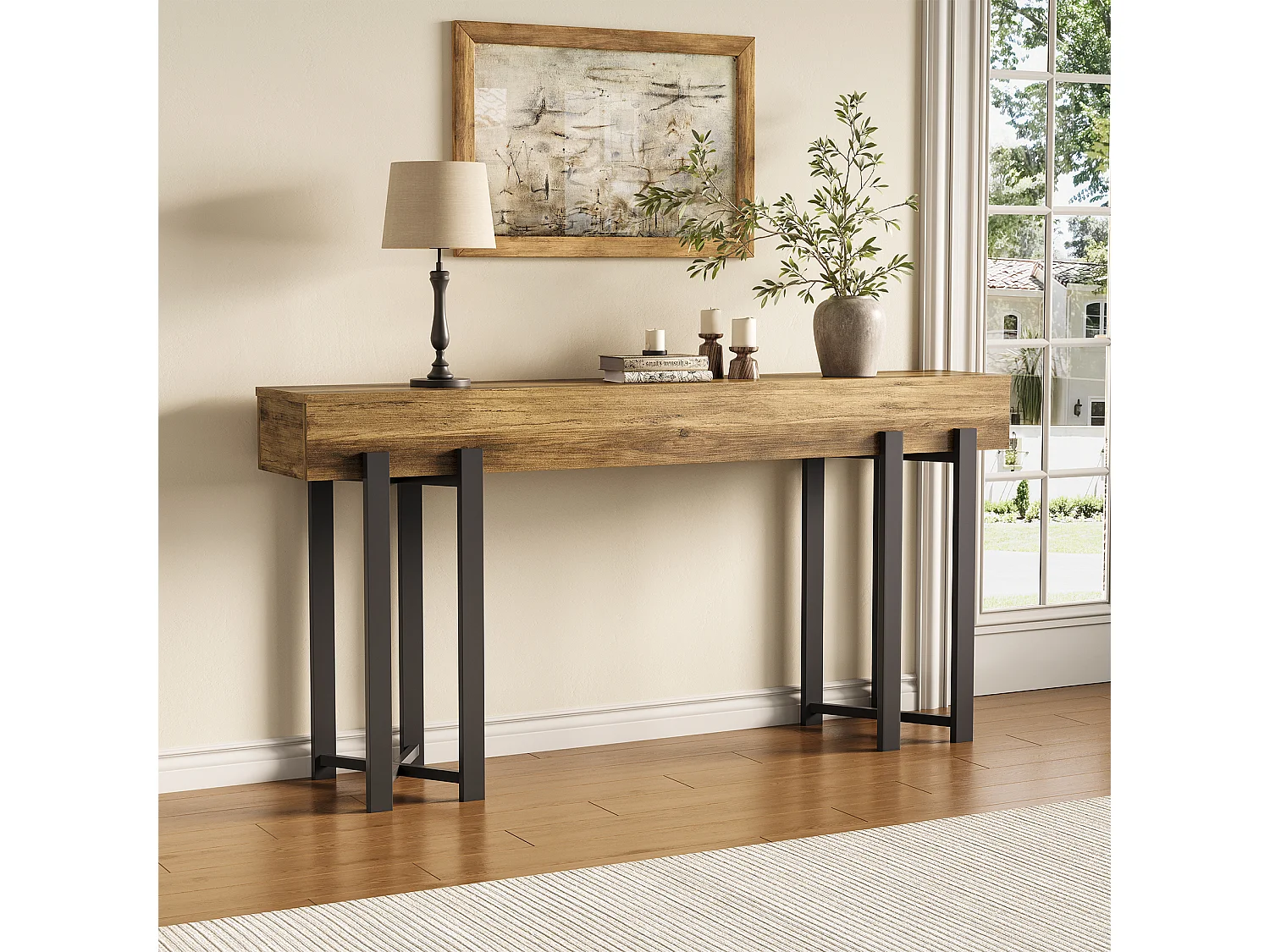 Console de 160 cm pour entrée, style industriel, à placer derrière un canapé