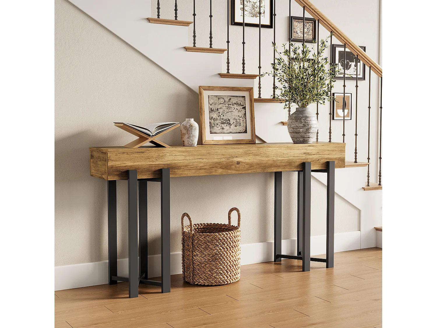 Console de 160 cm pour entrée, style industriel, à placer derrière un canapé