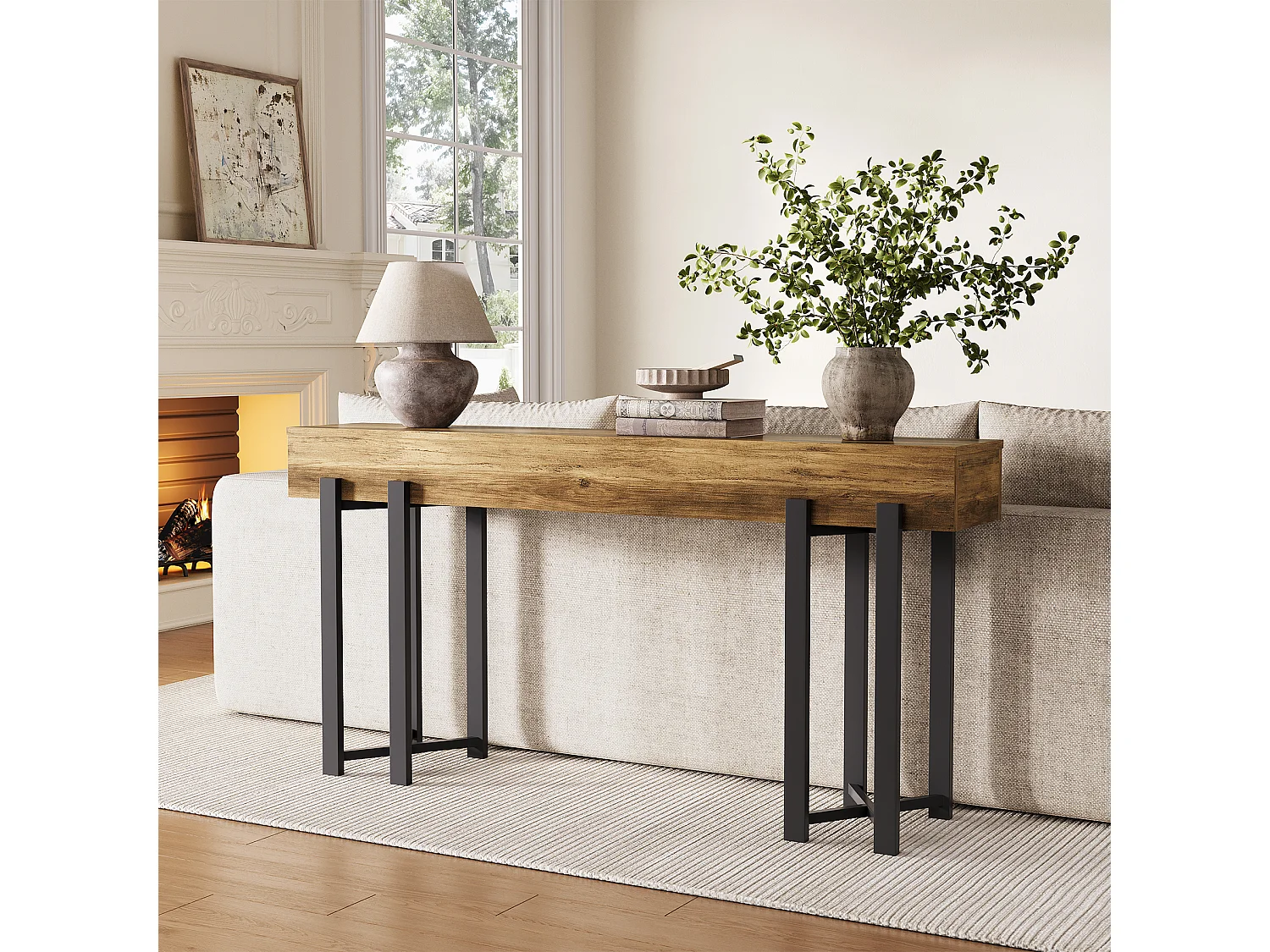 Console de 160 cm pour entrée, style industriel, à placer derrière un canapé