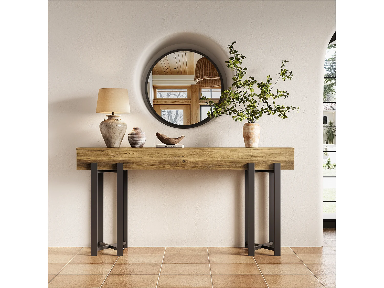 Console de 160 cm pour entrée, style industriel, à placer derrière un canapé