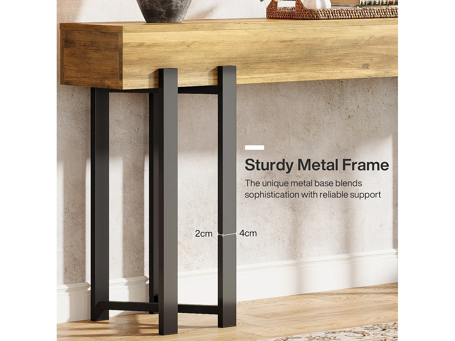 Console de 160 cm pour entrée, style industriel, à placer derrière un canapé