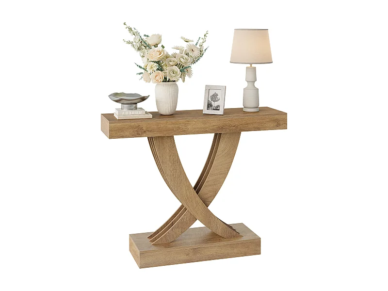 Konsole Tisch 110 cm, Rustikales Braunes Eingangstisch mit X-Frame, Schmaler Flurtisch in MDF
