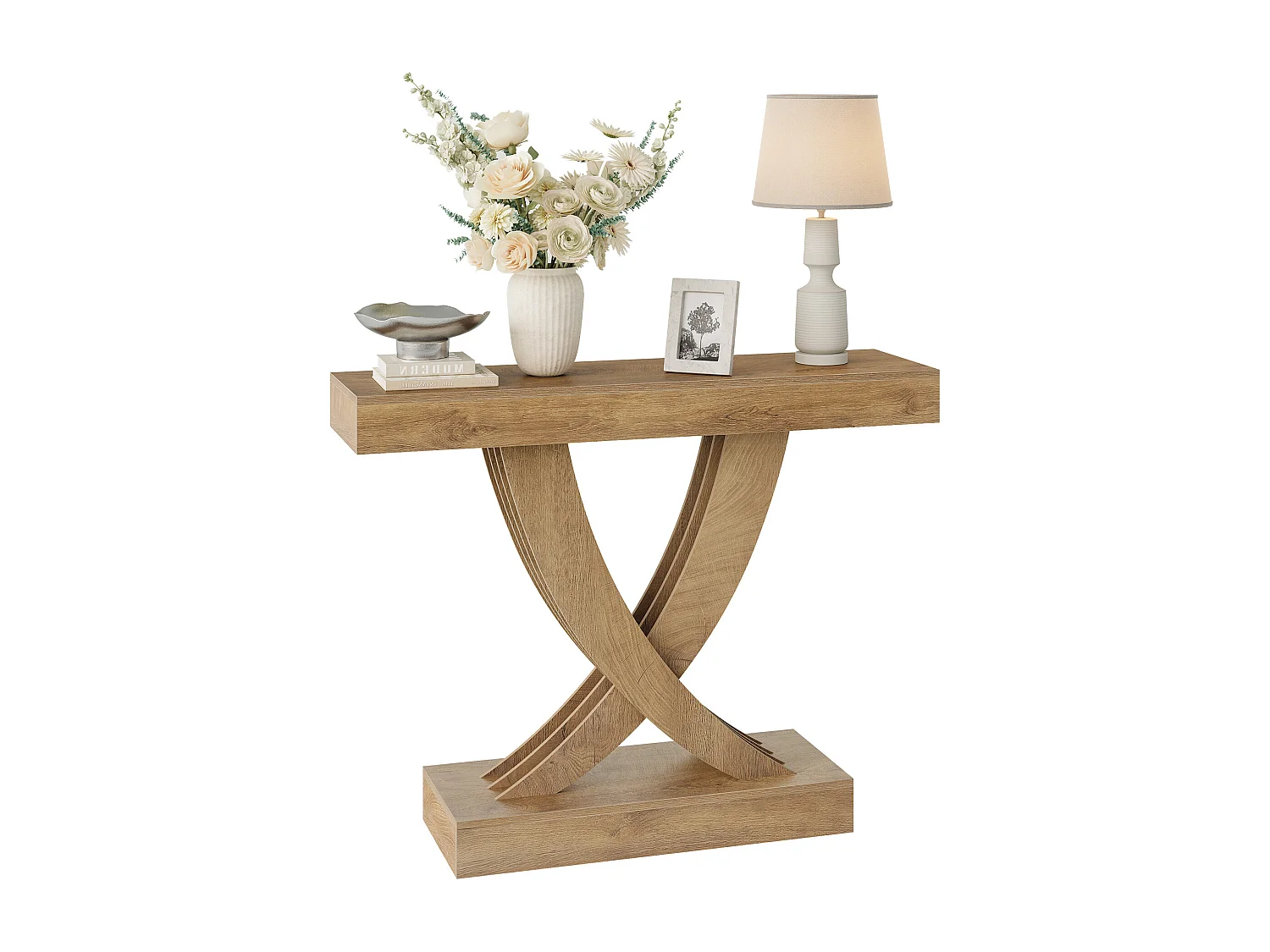 Konsole Tisch 110 cm, Rustikales Braunes Eingangstisch mit X-Frame, Schmaler Flurtisch in MDF