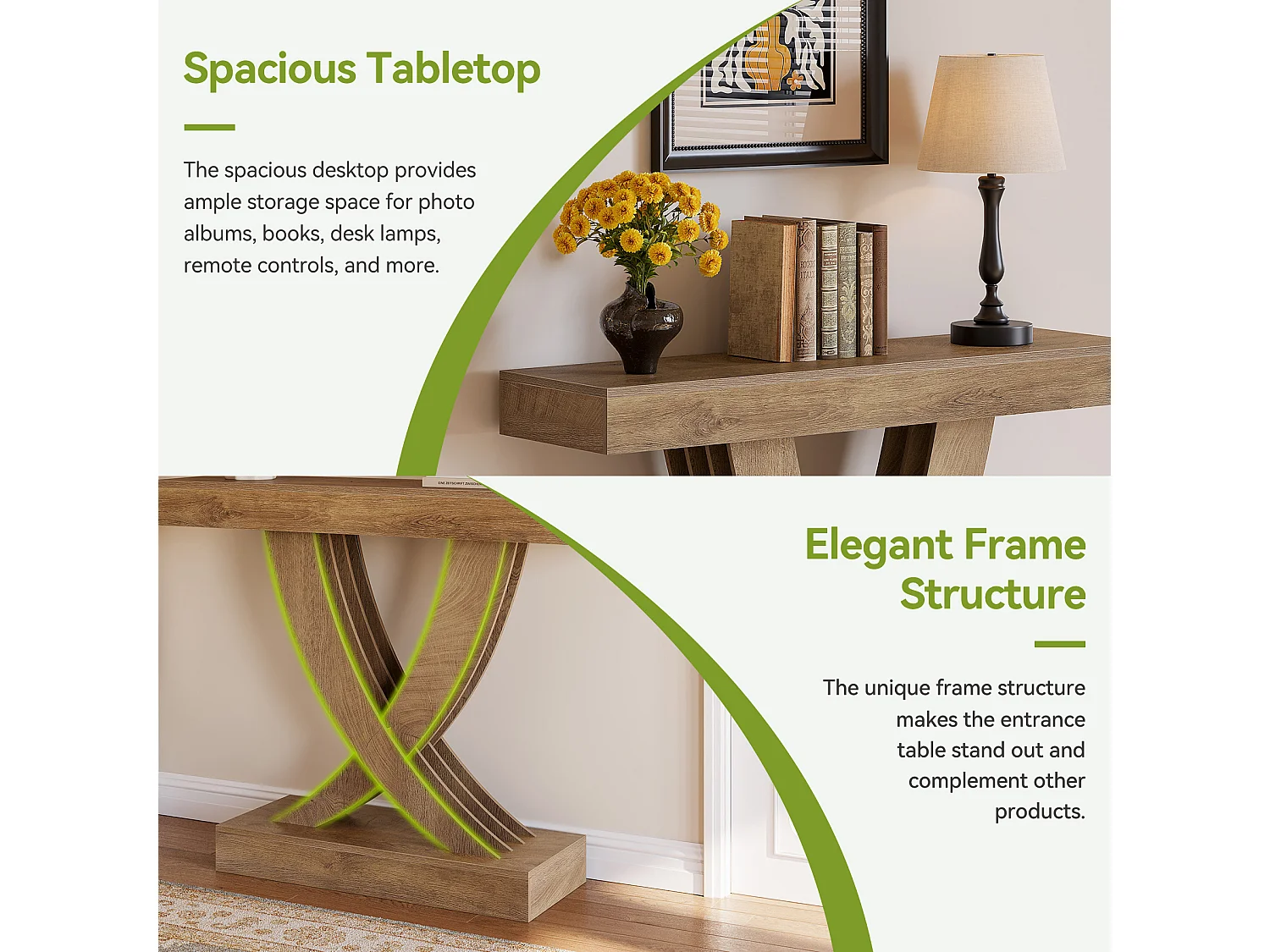 Konsole Tisch 110 cm, Rustikales Braunes Eingangstisch mit X-Frame, Schmaler Flurtisch in MDF