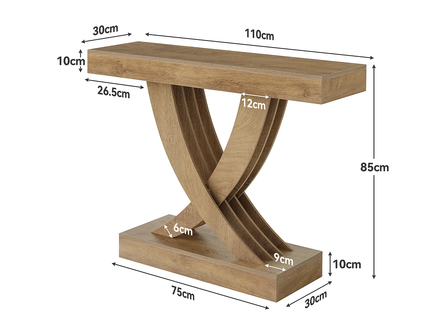Stolik konsolowy 110 cm, rustykalny brązowy stół wejściowy z ramą w kształcie litery X, wąski stół do przedpokoju z płyty MDF
