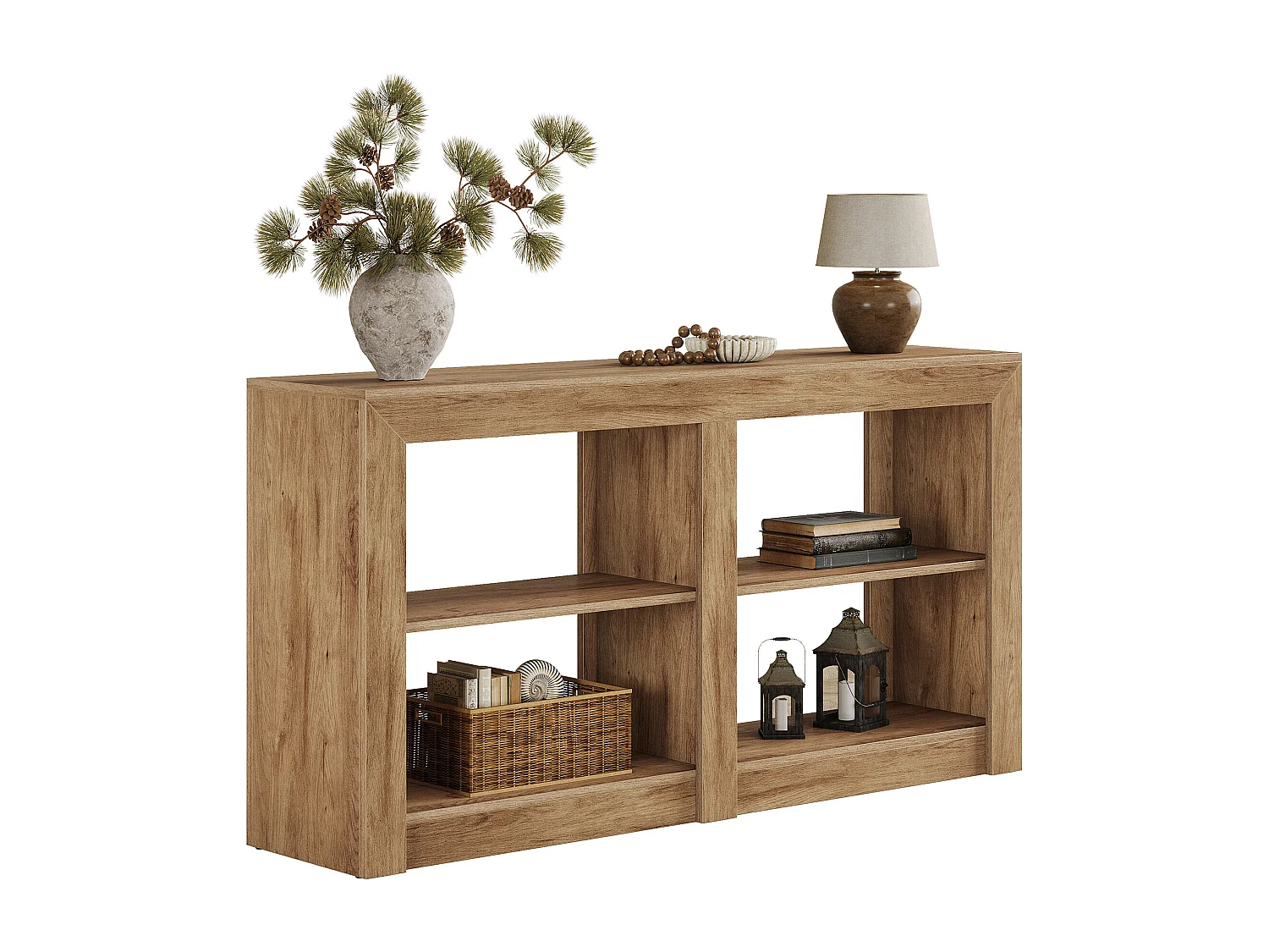 150 cm hohe Eingangstisch mit 2-stufigem Regal, Rechteck-Silhouetten-Design, Sofa-Konsolentisch