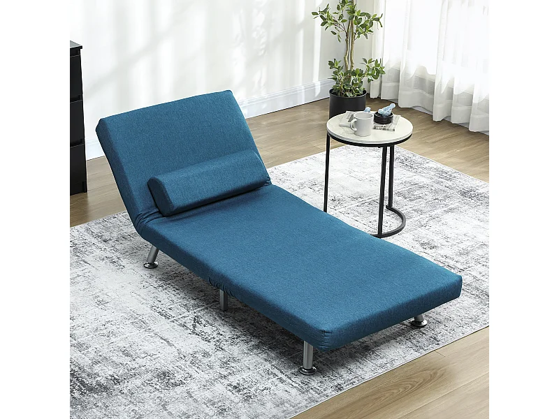 Fauteuil convertible 3 en 1 chauffeuse lit avec coussin bleu canard