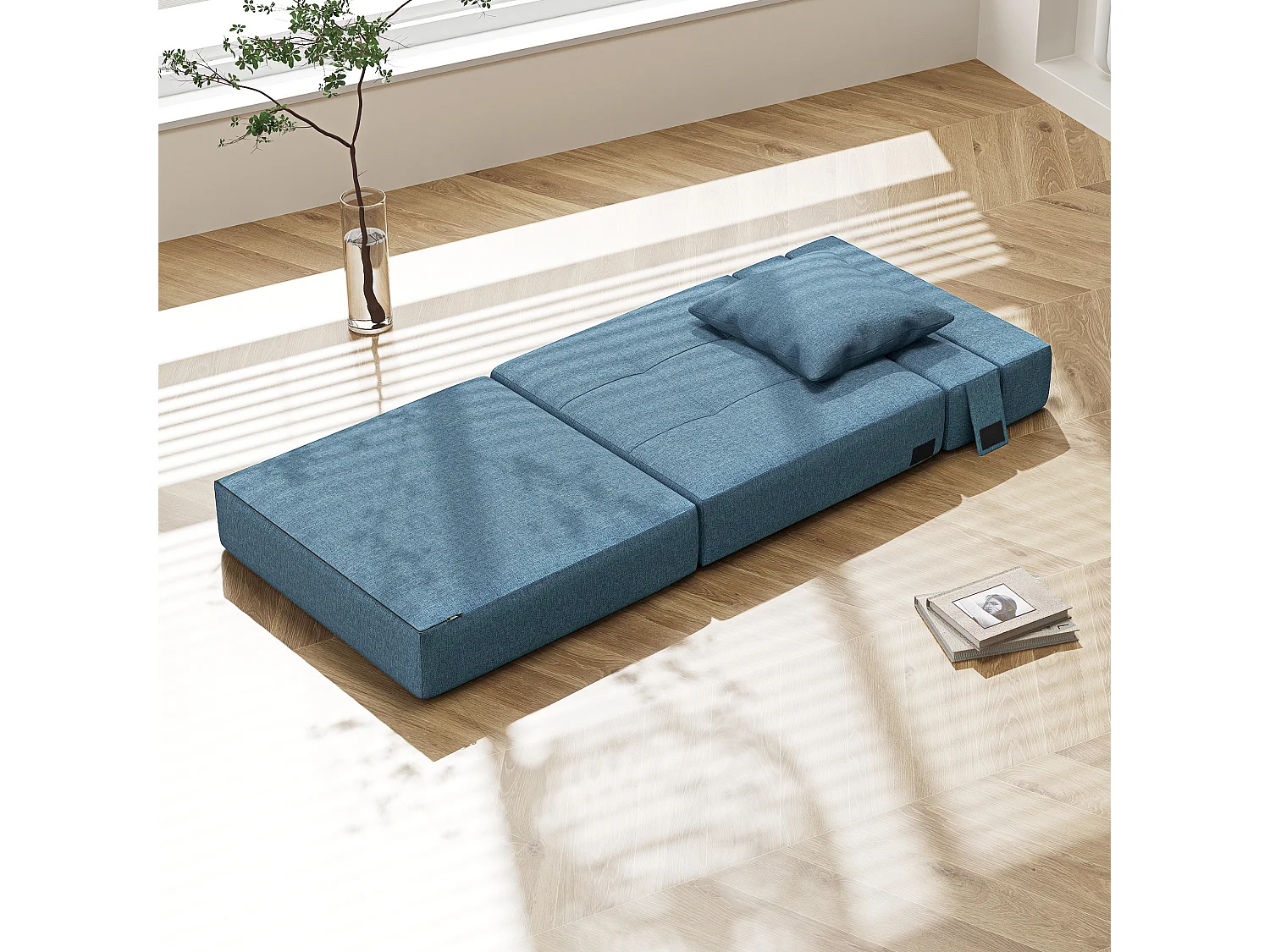 Chauffeuse canapé-lit convertible 1 place - coussin déhoussable inclus - tissu bleu