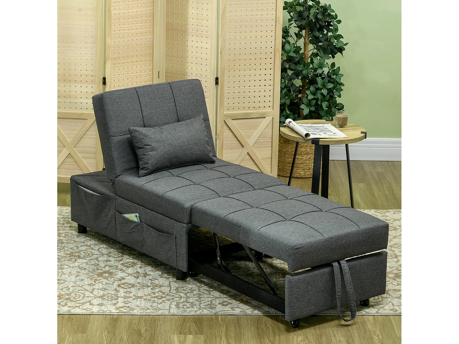 Chauffeuse fauteuil convertible inclinable réglable tissu effet capitonné gris