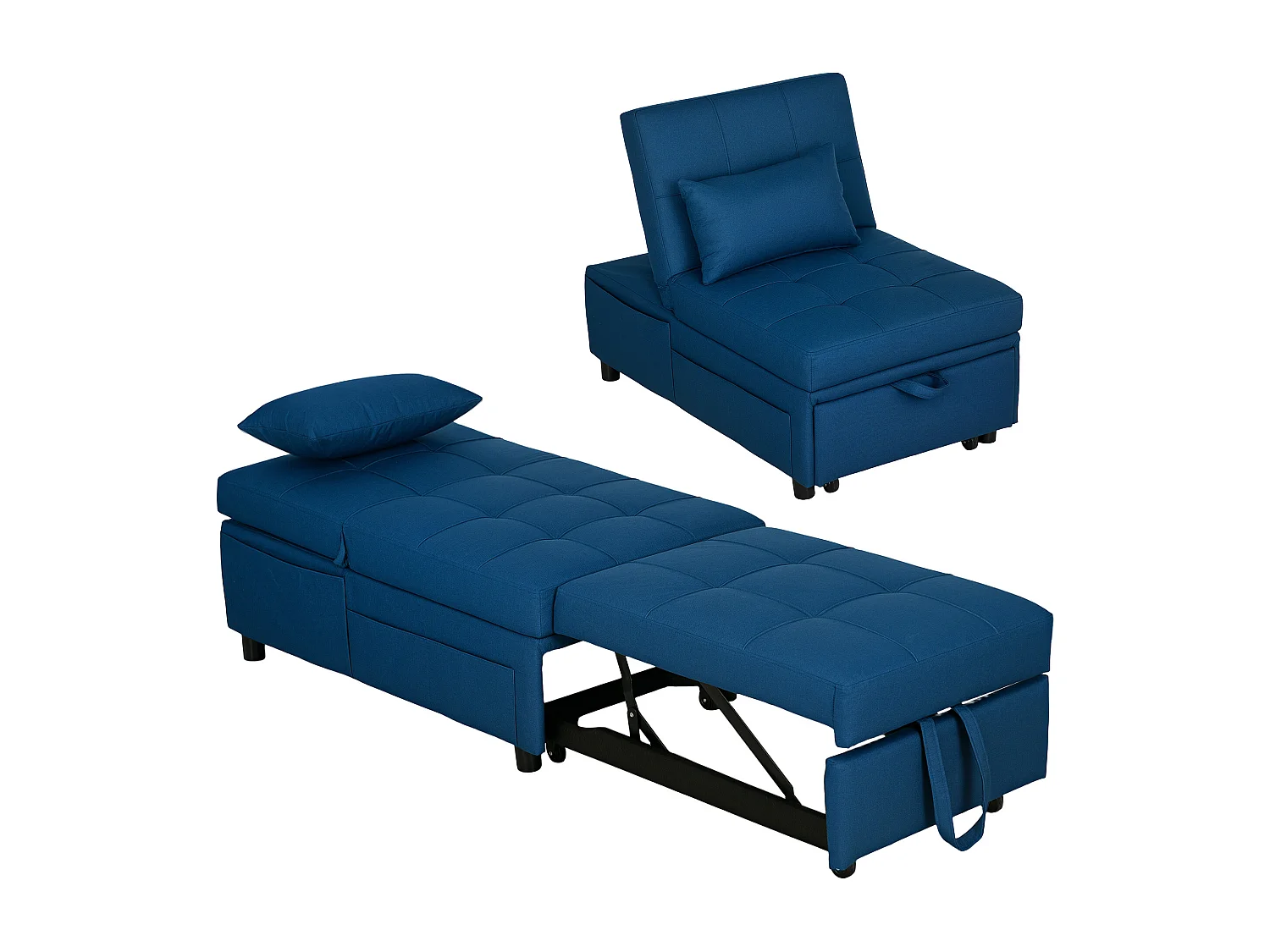Chauffeuse fauteuil convertible inclinable réglable tissu effet capitonné bleu