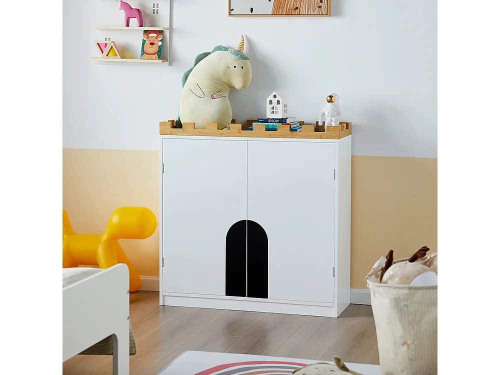 SoBuy Armoire Enfant 2 Portes Design Château Blanc 86x30x87 cm KMB44-W